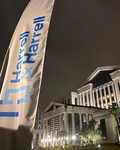 harrell banner in front of courthouse